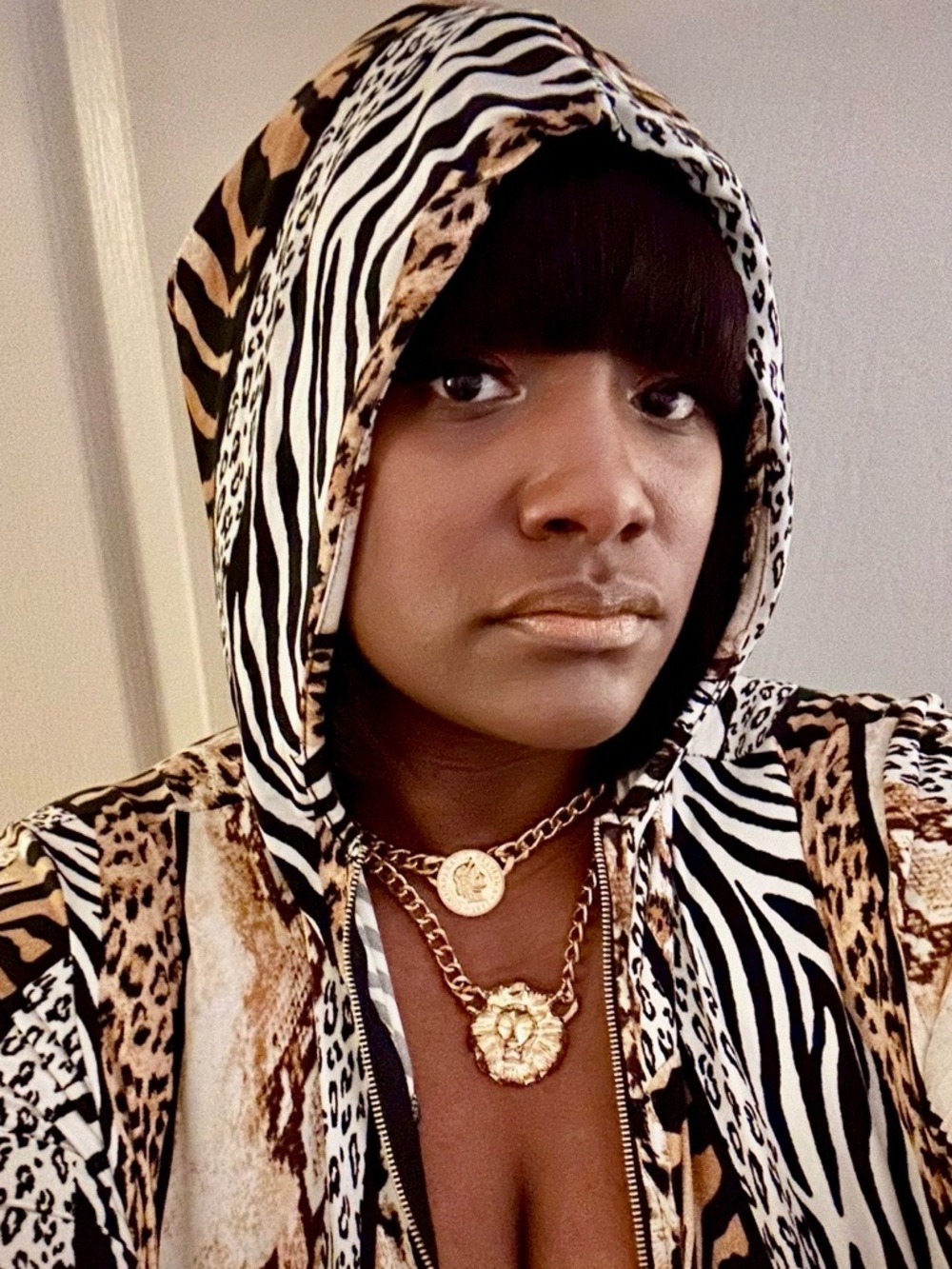 AKIRA Hooded Animal Print Long-Sleeve Bodysuit - Picture 14 of 14
